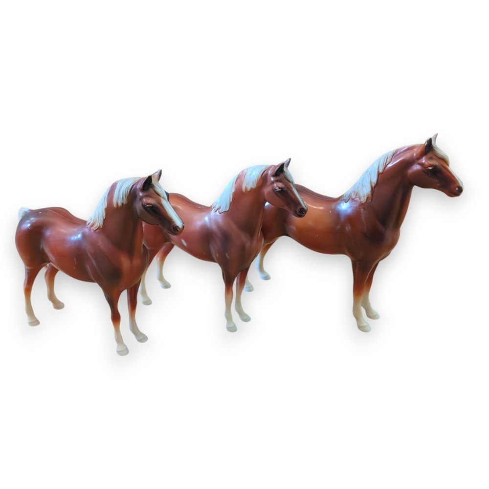 Set of 3 Vintage Hartland Horse Family Mare Brown Red Sorrel White Mane 7''